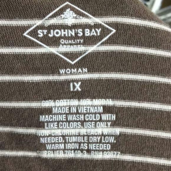 St Johns Bay tan white striped 1X open face 3/4‎ sleeve cardigan - Picture 6 of 6